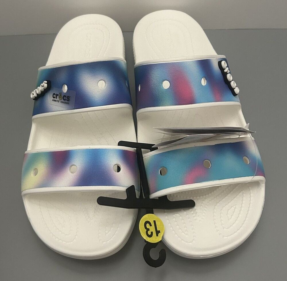 Crocs Classic Solarized Men’s Slide Sandals 207771-94S White Multi Size 13
